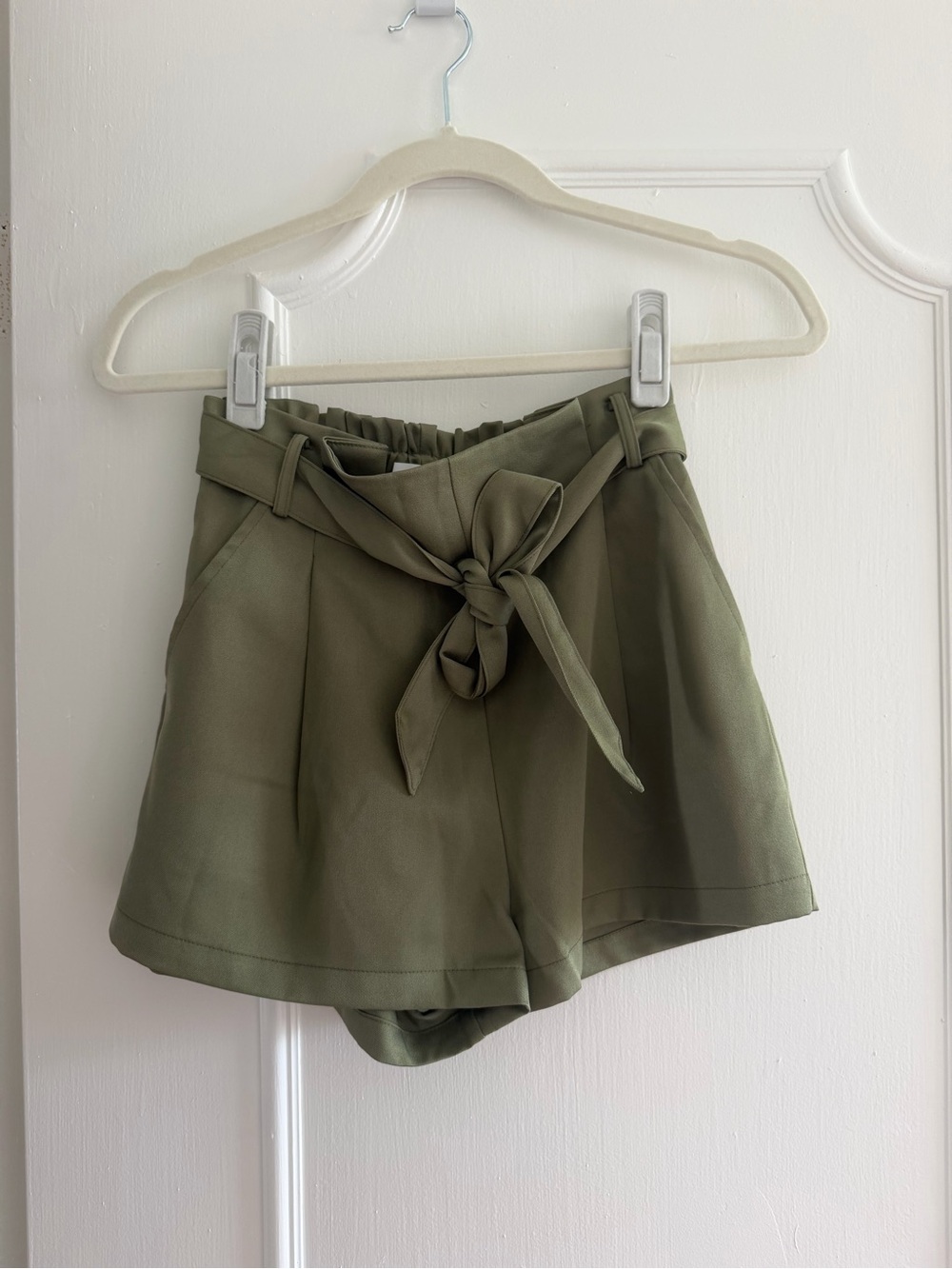 Superdown Olive Green High-Waist Tie-Belt Shorts